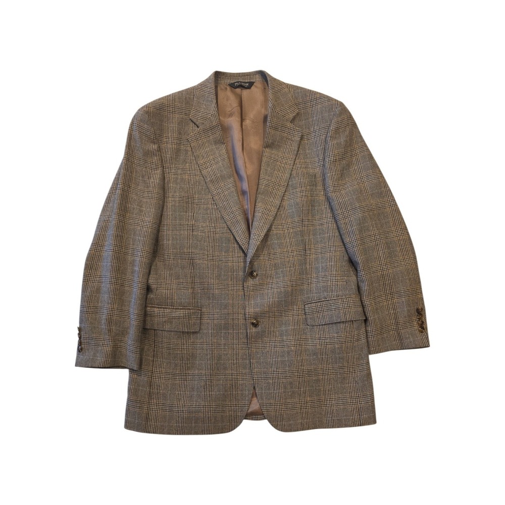 Jos. A. Bank 42L Silk Wool Sport Coat Blazer Brown Glen Plaid Check Portugal